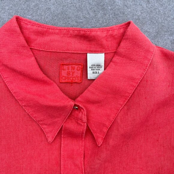 Lino by Chico's Size 2 XXL Linen Rose Button Front Long Sleeve Shirt - Picture 2 of 6